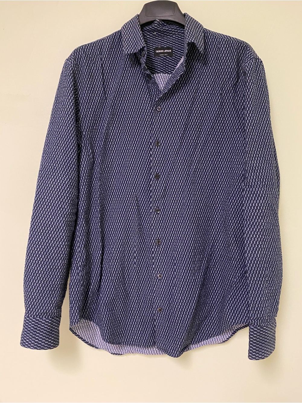 Giorgio Armani Navy Geometric-Pattern Dress Shirt